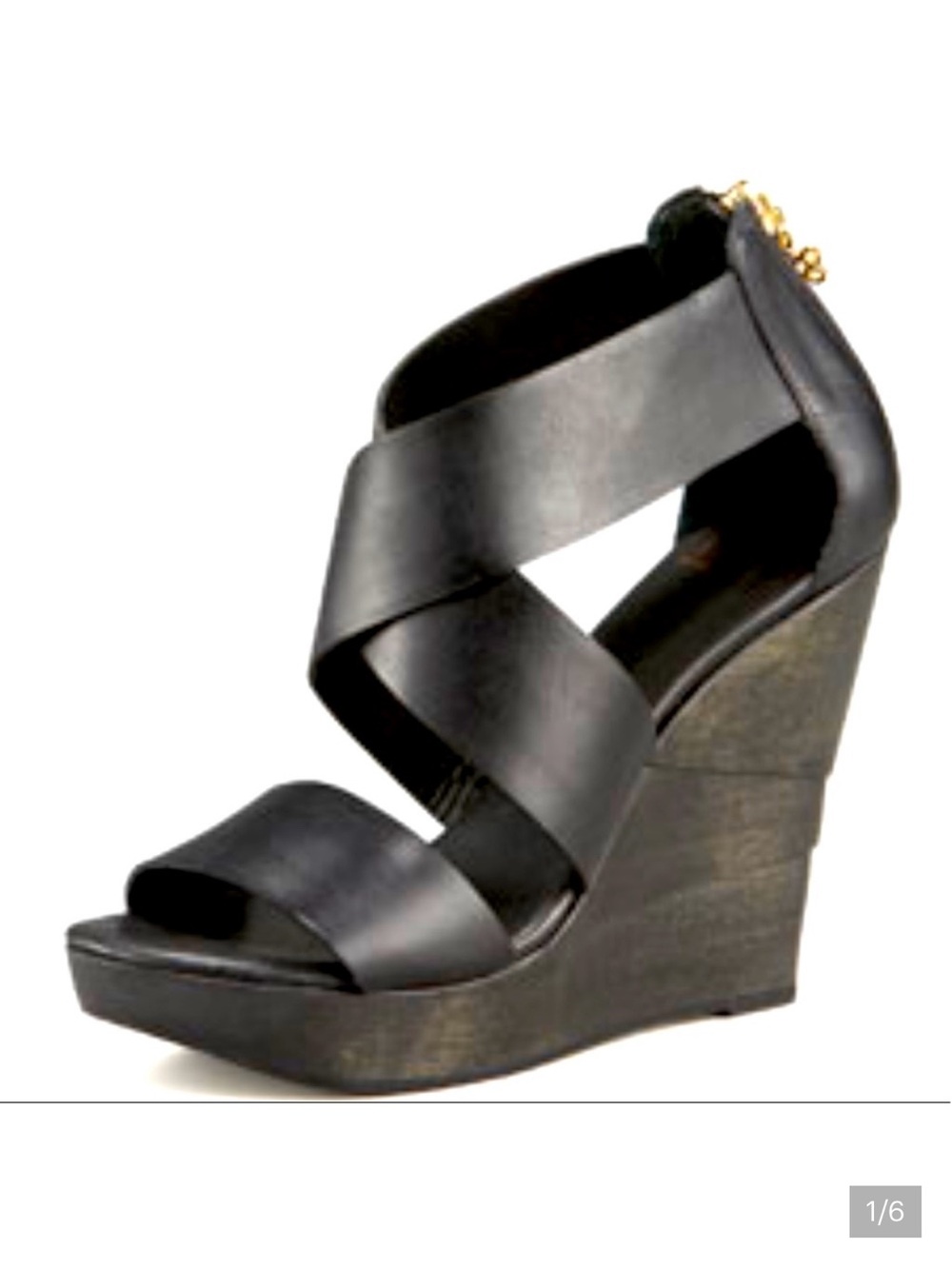 Diane Von Furstenberg Wooden Opal Crisscross Wedge Sandals